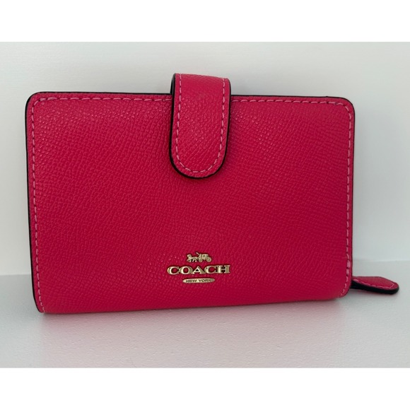 Coach Handbags - Coach #F11484 M Corner Zip Wallet Coral Crossgrain Leather Bifold Gold Logo
